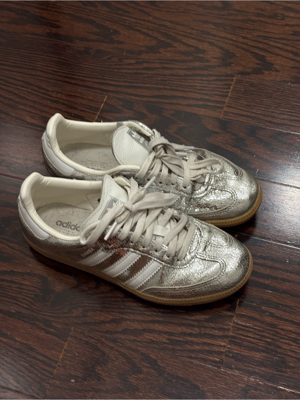 adidas Women's Metallic Silver and White Sneakers
